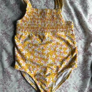 Cat & Jack Yellow Floral Kids Swim One Piece